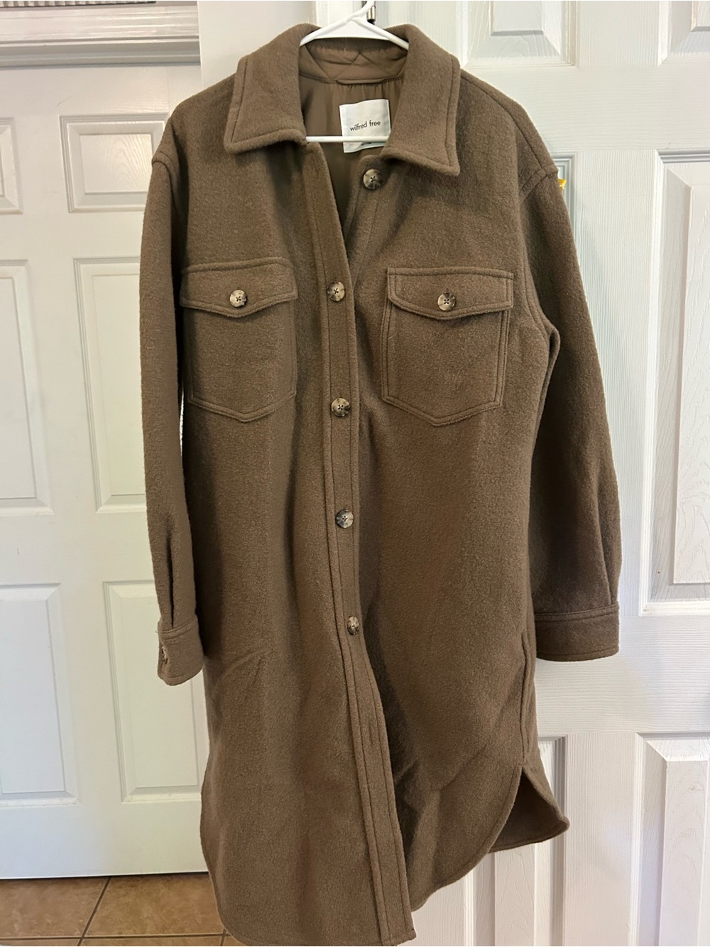 Aritzia Wilfred Free tan women's wool long shirt jacket